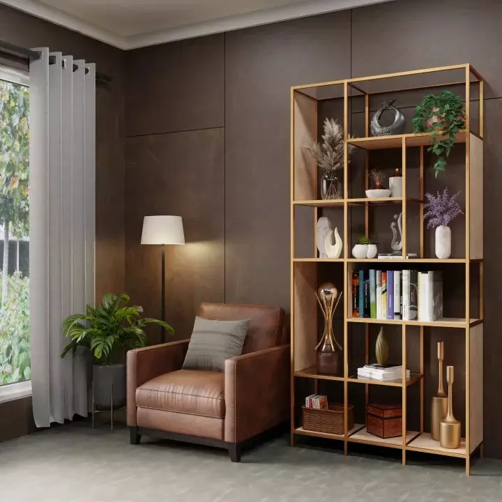 Ebco Cube Shelving Connector Four Way Edge Brushed Gold Finish and 53 x 53 x 88 mm Size for Cube Shelving System, CSPC-AL-4WE