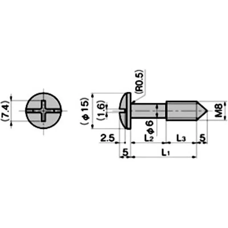TAKIGEN Stainless Slotting Screw Stainless Steel bar (SUS) Buffing Finish 15x25x10 mm, C-1281-B-M8-6