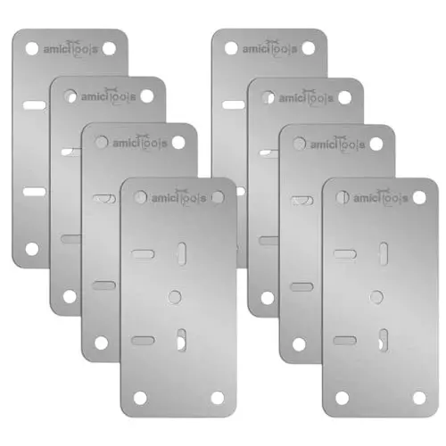 amiciTools Hinge Repair Plate Kit Stainless Steel 9x4.5 cm 8 Pcs Base Plates with Screws for Fix Loose Cabinet Hinges