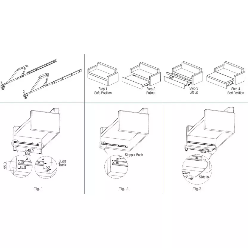 Ebco Prolift Sofa Bed Fitting Anthracite Finish, Maximum Width 3-6 Ft (91.4 to 182.8 cm), PLSB1