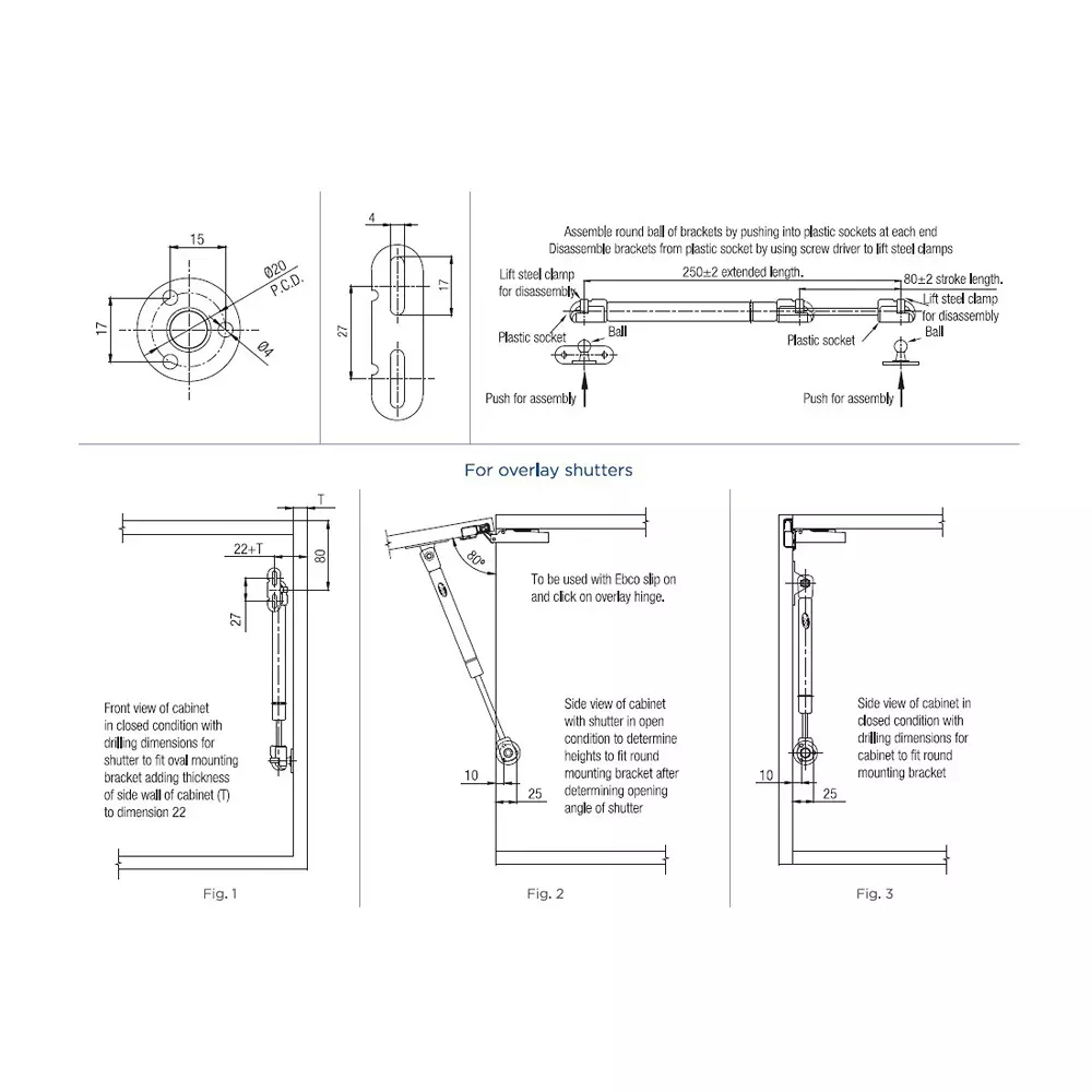 Ebco Pro-Lift Anthracite Finish and 120 N Force for Overhead Cabinets, PLC-12 (Pack of 1 Pair)