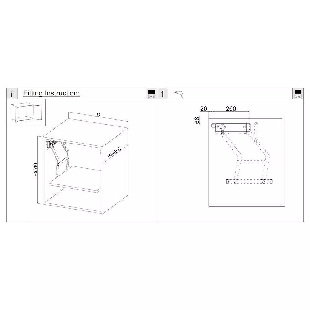 Ebco Mixer Liftup Stand Black Finish, 550 mm Minimum Depth, MLUS1-AT (Set of 2)