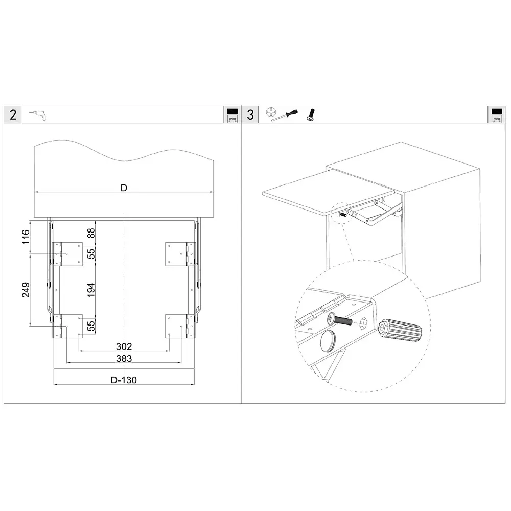 Ebco Mixer Liftup Stand Black Finish, 550 mm Minimum Depth, MLUS1-AT (Set of 2)