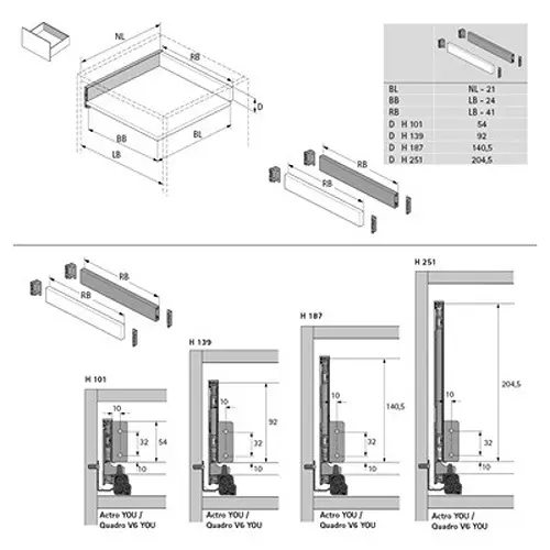 Hettich Rear Panel Connector (Left) for AvanTech YOU: NL 500 mm 40 Kg Load Capacity, 251 mm Height, 9257672