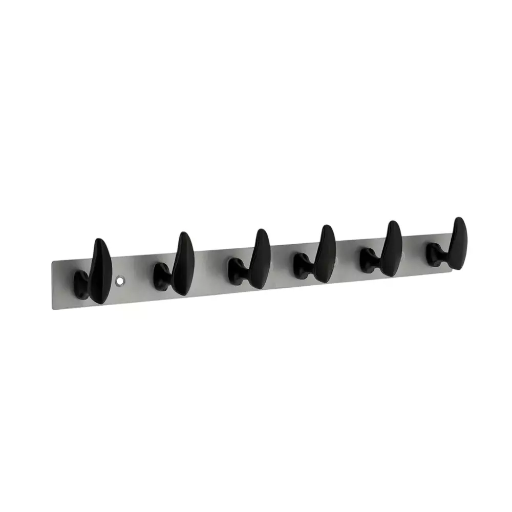 DM Locks Aluminium 6 Points Wall Hook Aesthetic Look Black-Silver Finish, SH 6003