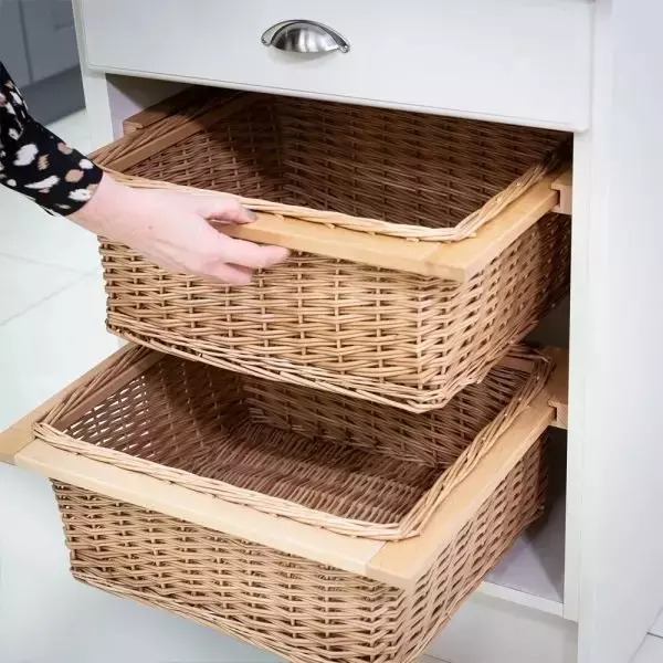 Harrison Cane Wicker Basket Wooden Wooden Finish 600 mm Size, 1367