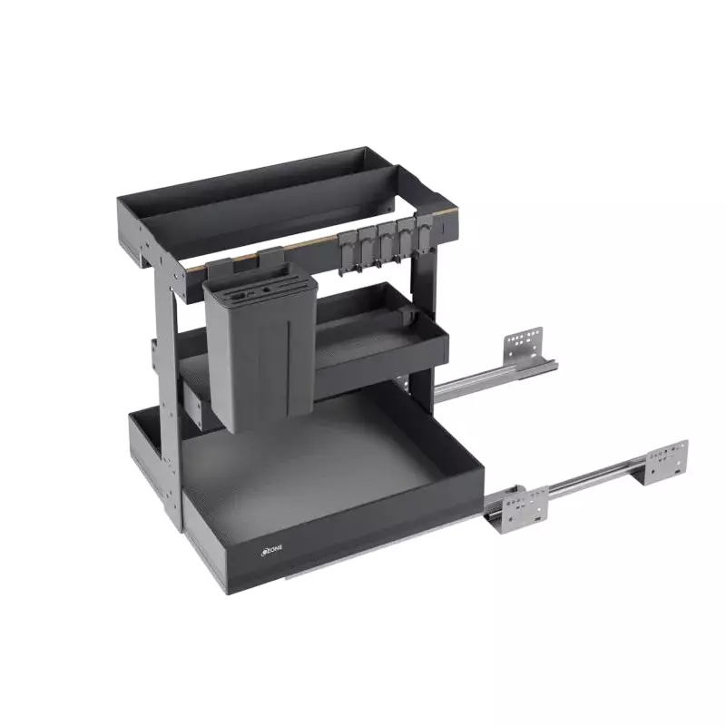 OZONE Multi-Functional Pull-Out 450 mm Outer Width 20 Kg Load Carrying Capacity Anthgrey Basket Grey Finish, OK-MFPO 450MM ANTHGREY