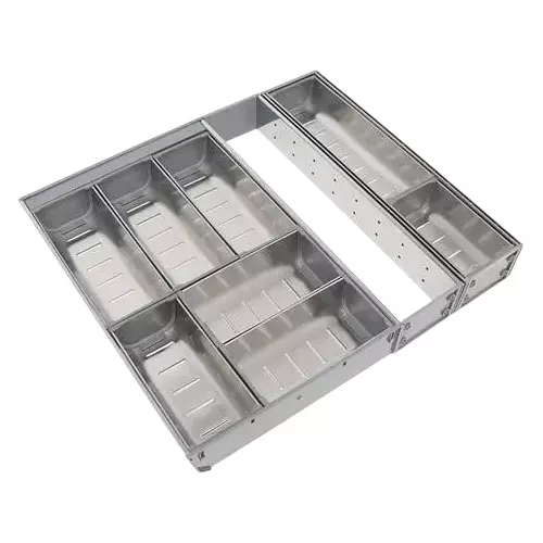 OZONE Cutlery Tray 8 Compartments 535 x 472 x 65 mm Size Rectangular Stainless Steel Silver, OK-CT-SS-04 500MM SSS