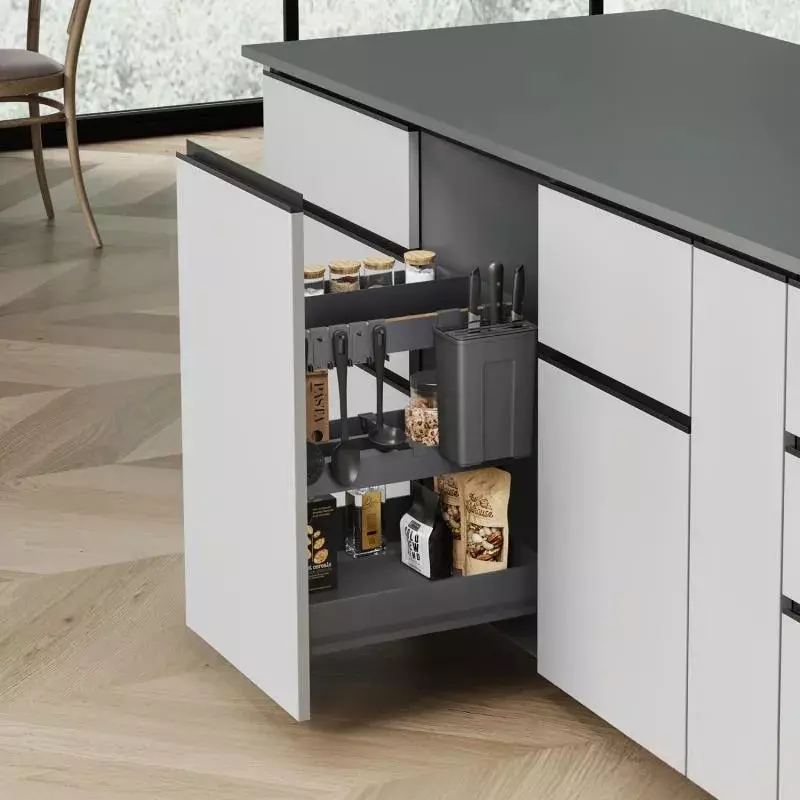 OZONE Multi-Functional Pull-Out 300 mm Outer Width 20 Kg Load Carrying Capacity Anthgrey Basket Grey Finish, OK-MFPO 300MM ANTHGREY