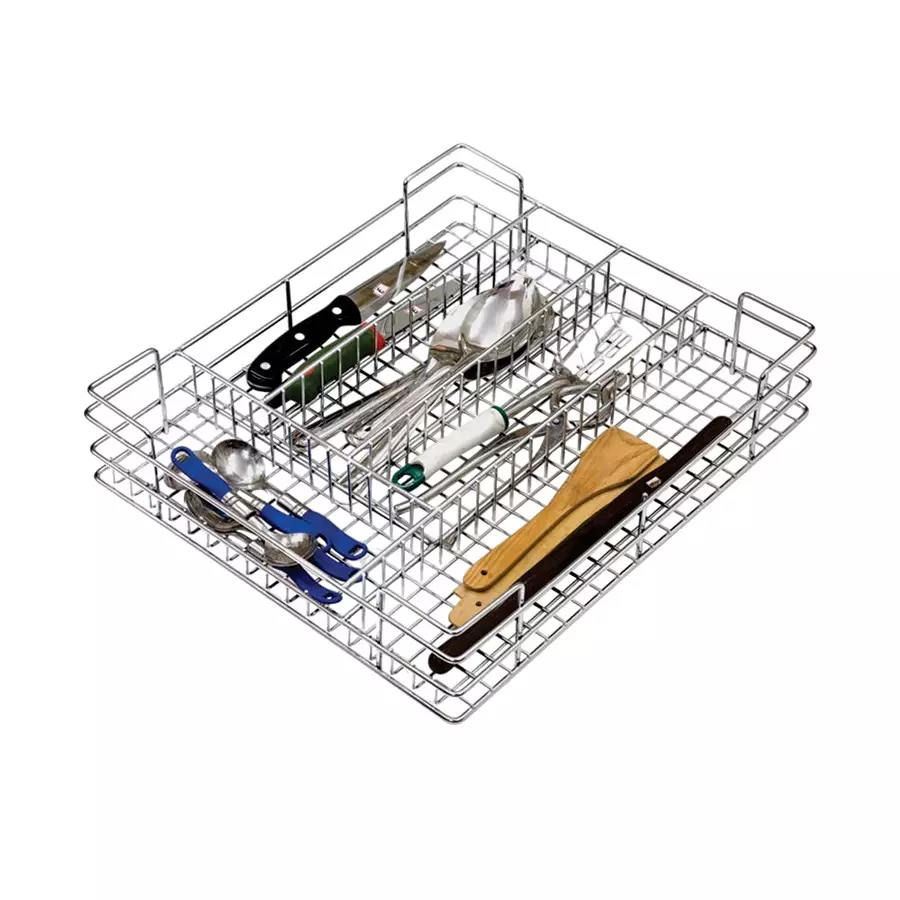 Olive Pearl Series 470x485x100 mm SS.202 Grade Stainless Steel Wire Base Perforated Cutlery Basket, 141 004 004 0
