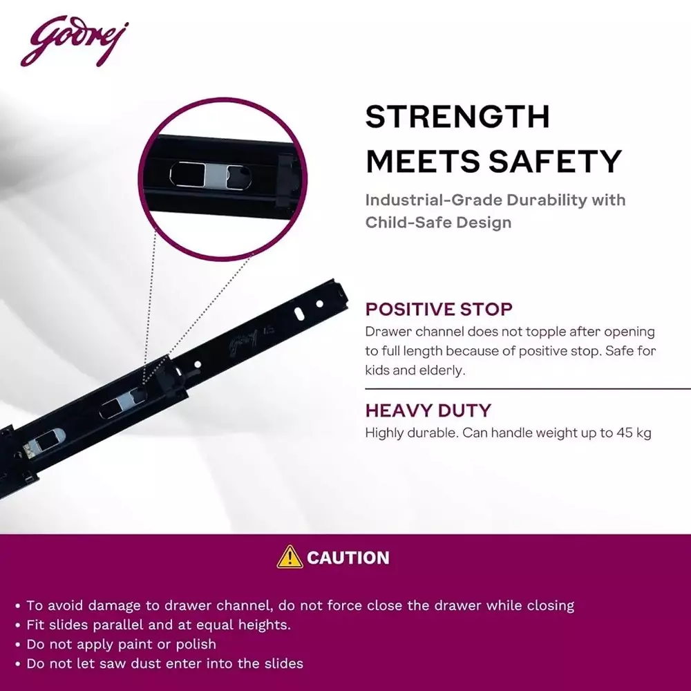 Godrej Soft Close Drawer Channel Regular Black 350 mm (14 inch), 8672