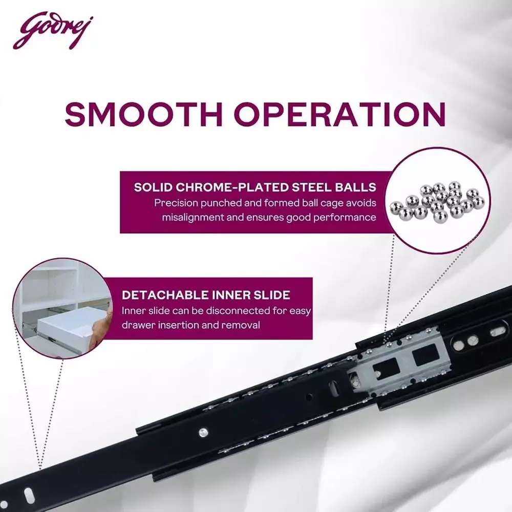 Godrej Soft Close Drawer Channel Regular Black 450 mm (18 inch), 8674