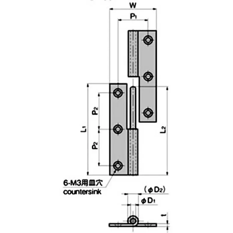 TAKIGEN Stainless Steel Square Insertion / Removal Hinge, B-1004-2-L Perforated