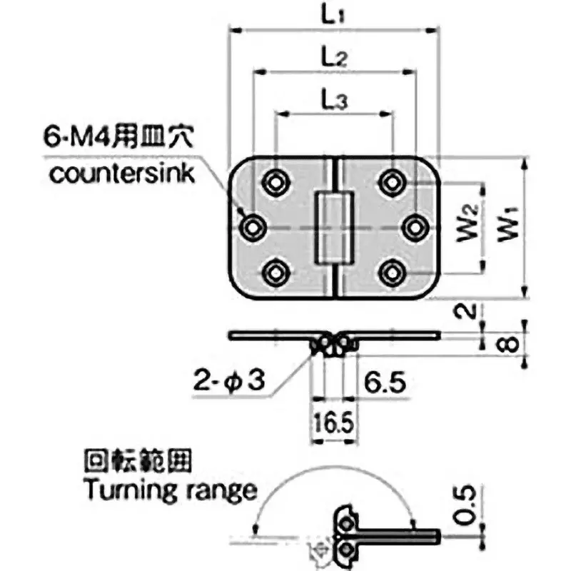 TAKIGEN Brass Bi-axial Hinge Hairline Finish White Bronze L50xW72xt2 mm, B-213-1A-WB