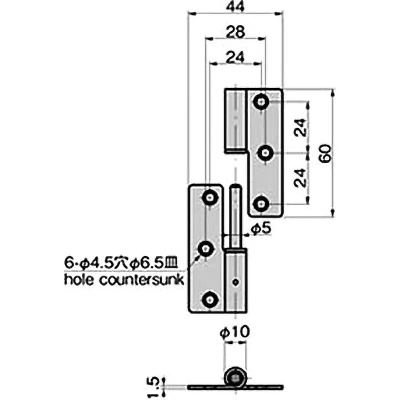TAKIGEN Stainless Steel Low Dust Generation Insertion/Removal Hinge, B-1268-2-R