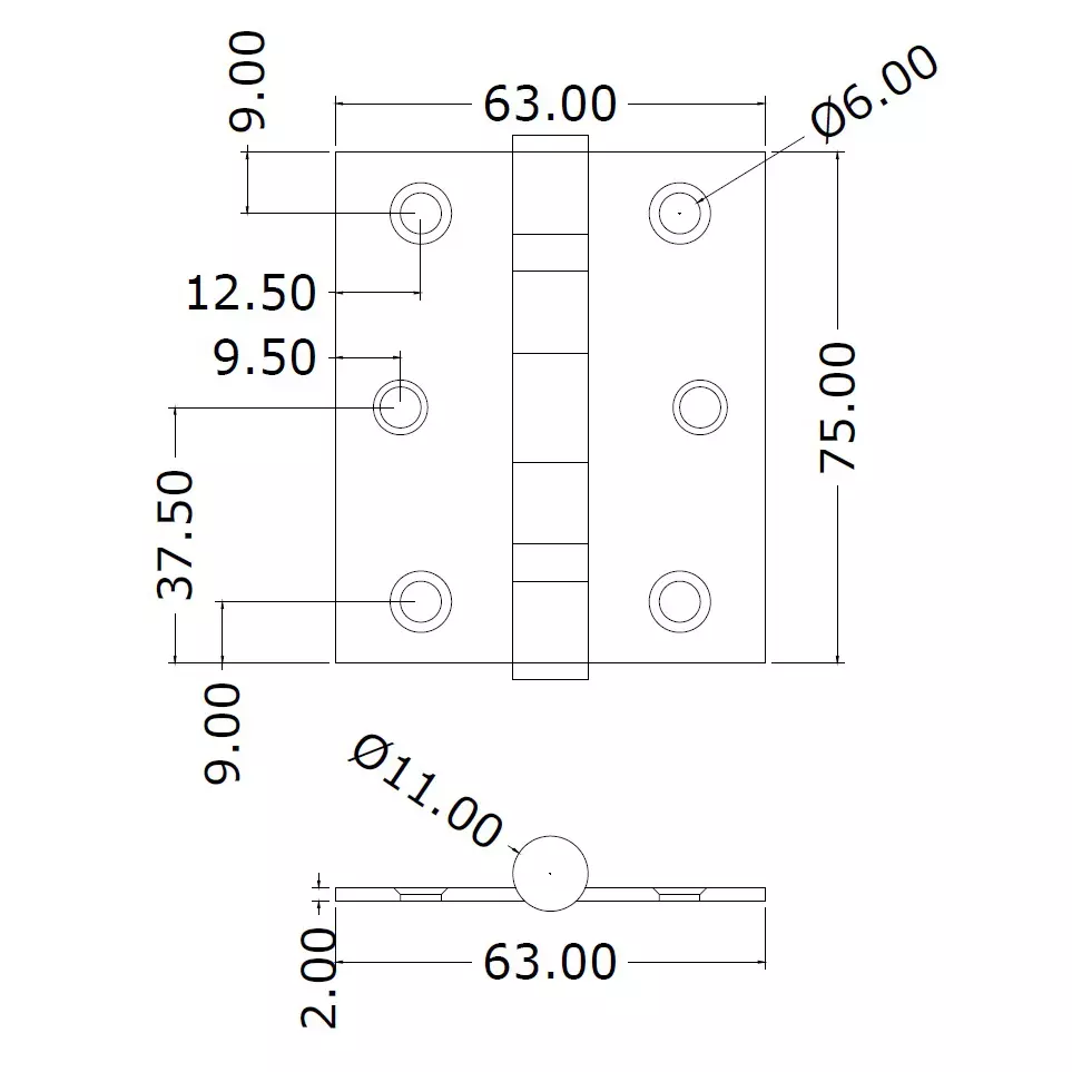 Ebco Door Hinges With 2 Ball Bearings, Size 75 x 75 x 20 mm Brushed Steel Finish and Stainless Steel 304 Body, DH2B-32520 (Set of 2)