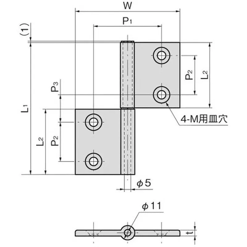 TAKIGEN Aluminum Flag Hinge Alumite Treatment with Bush, B-503S-4-L