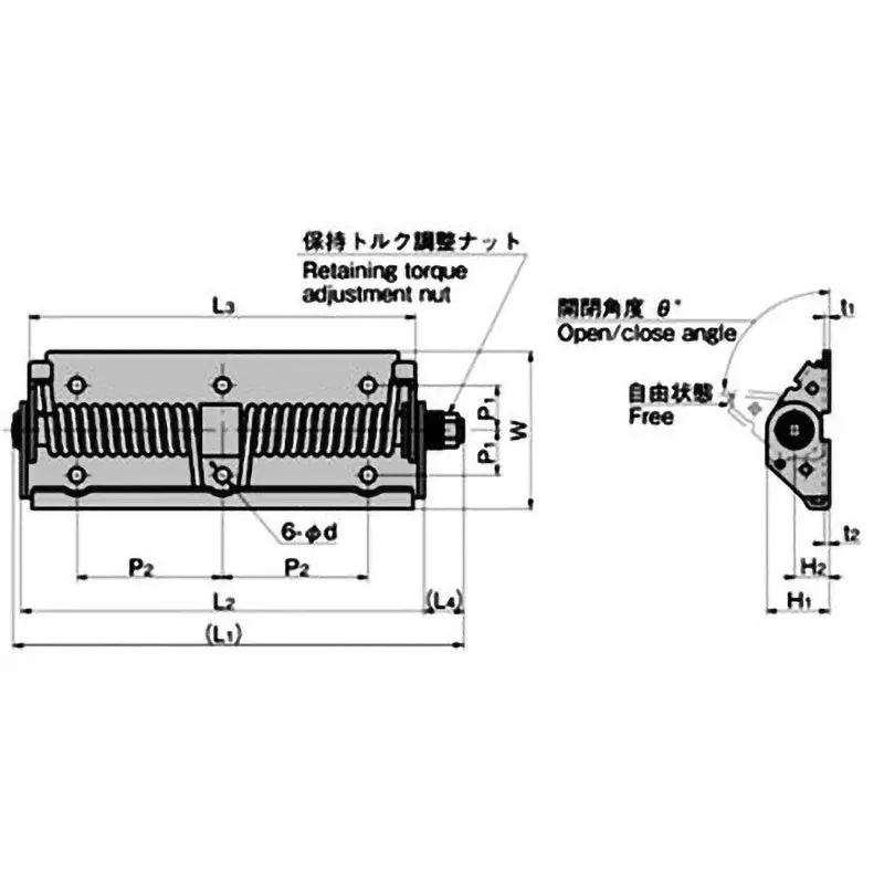 TAKIGEN Stainless Steel Torque Hinge 201x180 mm (L1xL2) with Spring, B-1346-1