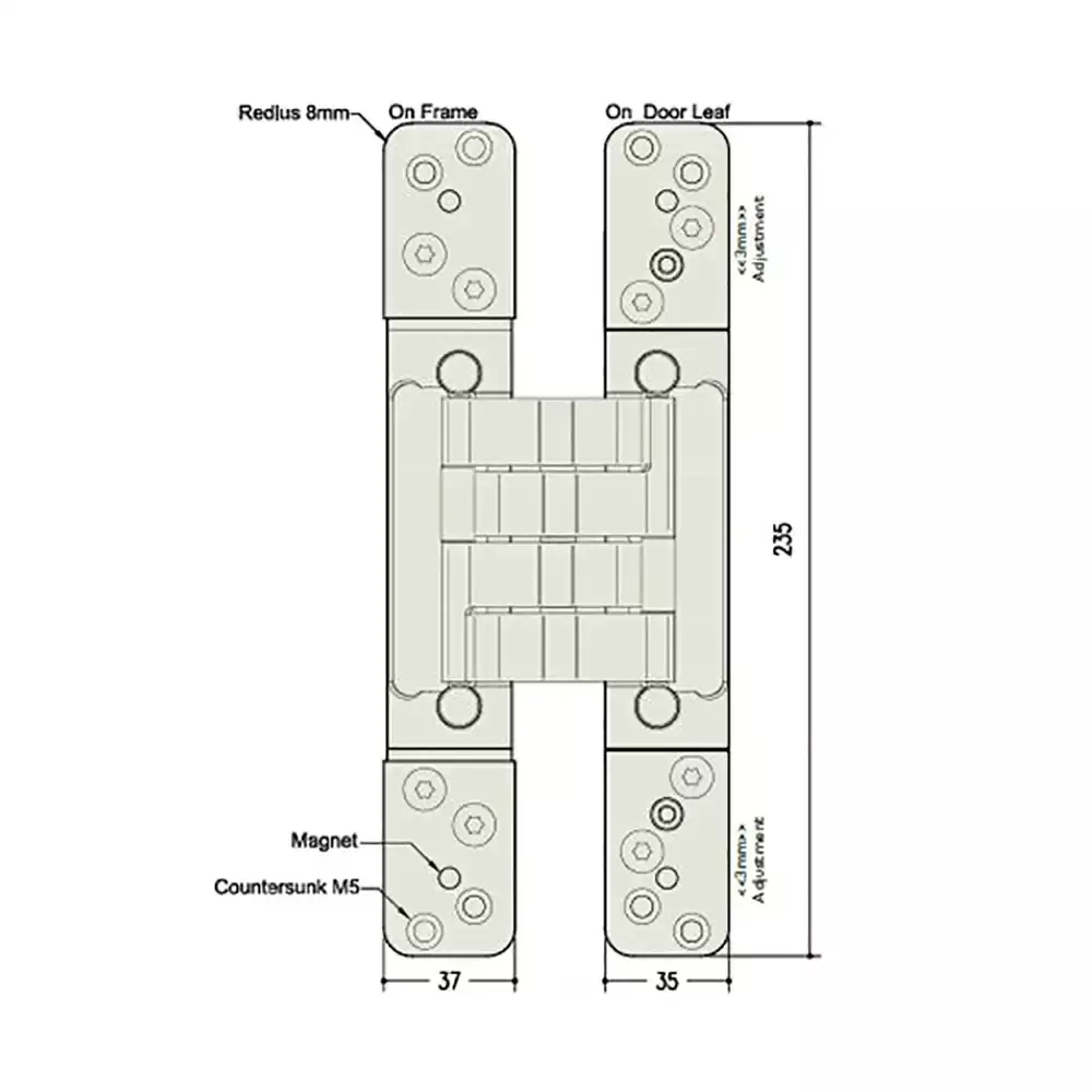 DORMA Concealed Hinges Stainless Steel Satin Finish 150 Kg Load Capacity, CH 150