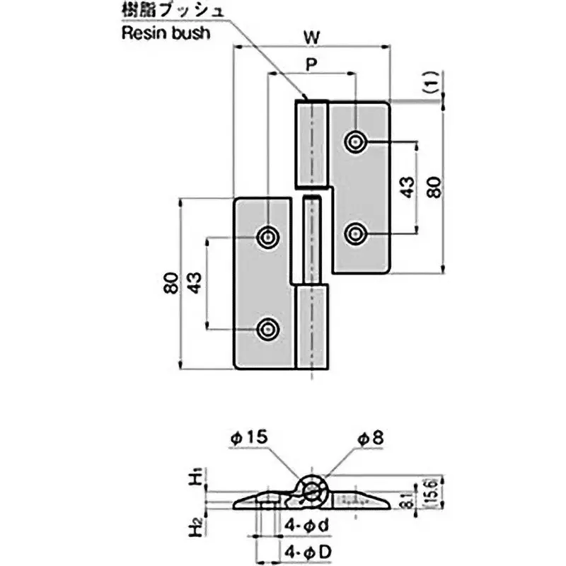 TAKIGEN Aluminum Pulling Hinge Nickel Plating with Bush, B-501-4-R