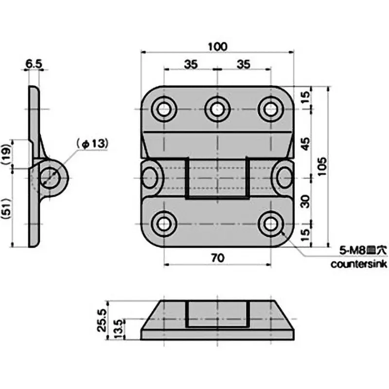 TAKIGEN Truck Hinge Aluminum Alloy Alumite Treatment, B-858-6S