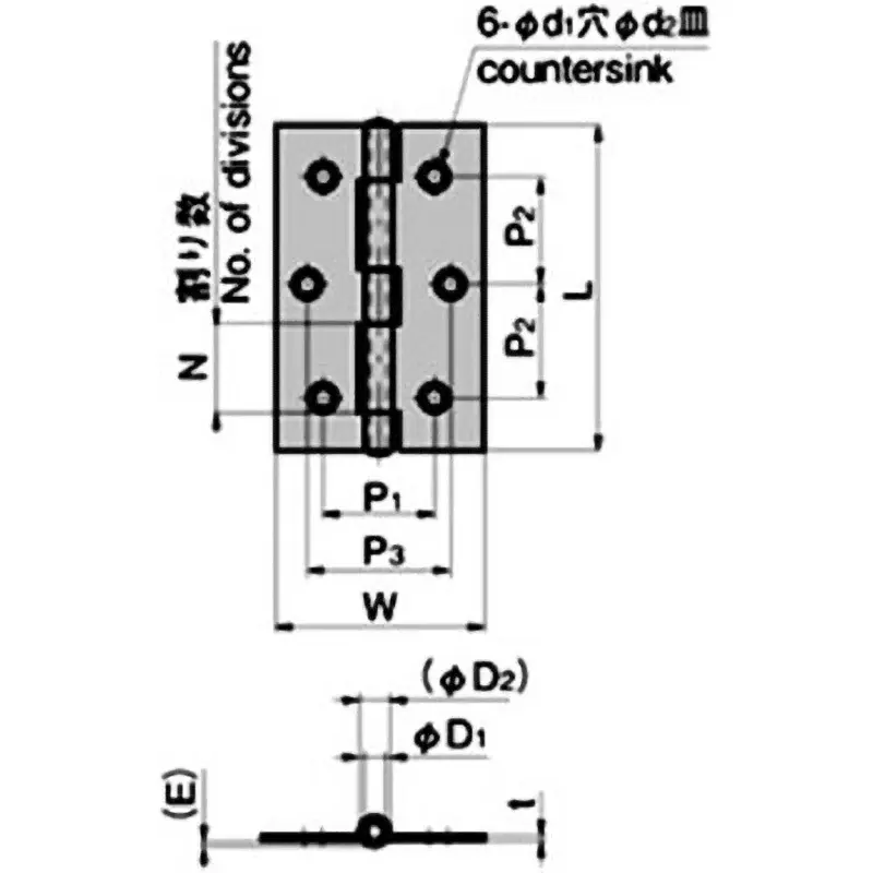 TAKIGEN Flat Hinge Stainless Steel Hairline Finish 89x52x1.2 mm (LxWxT), B-1100-7