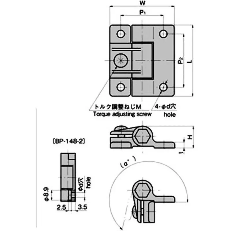 TAKIGEN Flat Torque Hinge 0 to 0.8 Nm Rated Torque 15 g, BP-148-2