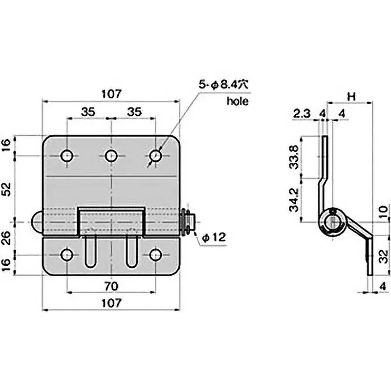 TAKIGEN Swing Hinge Stainless Steel Barrel Polishing for Truck, B-1877-2