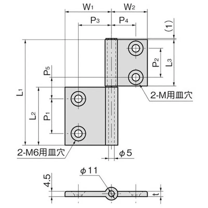TAKIGEN Aluminum Flag Hinge Alumite Treatment with Bush, B-504S-3-R