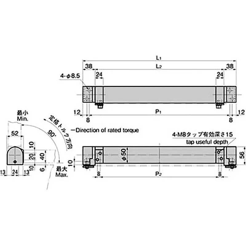 TAKIGEN Stainless Steel Torsion Hinge 536x468 mm (P1xP2), B-1999-1