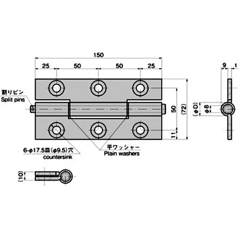 TAKIGEN Door Hinge Zinc Plating Chromate Treatment L150xW72xt4.5 mm, B-810-1-picture-41