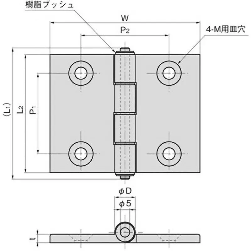 TAKIGEN Aluminum Flat Hinge Alumite Treatment with Bush, B-500N-5-Black