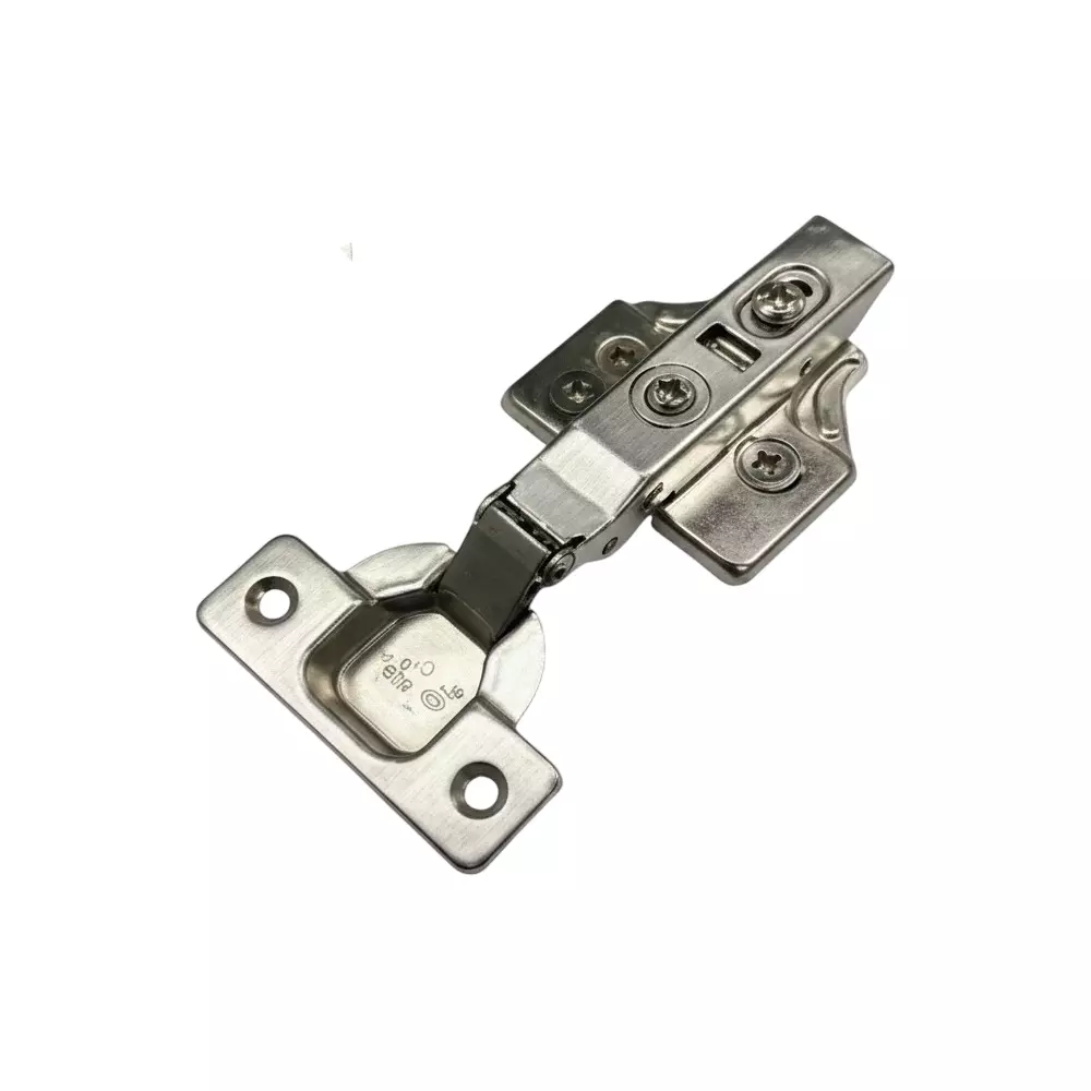 ebco-slow-motion-hinge-s-click-with-3d-mounting-plate-cup-cover-and-logo-cap-nickel-plated-finish-for-half-overlay-hsms2a-3d-set-of-2