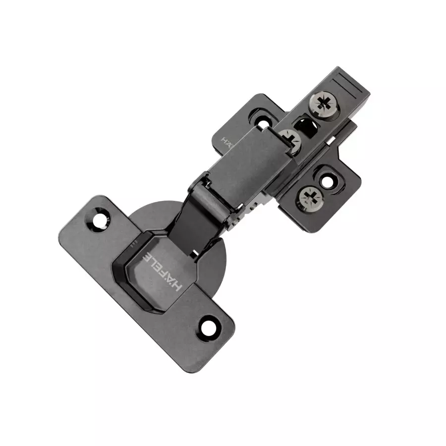 Hafele Clip On Hinge 110° Opening Angle Inset Hinge With 3D Eccentric Mounting Plate Black Nickel Plated, 311.01.362