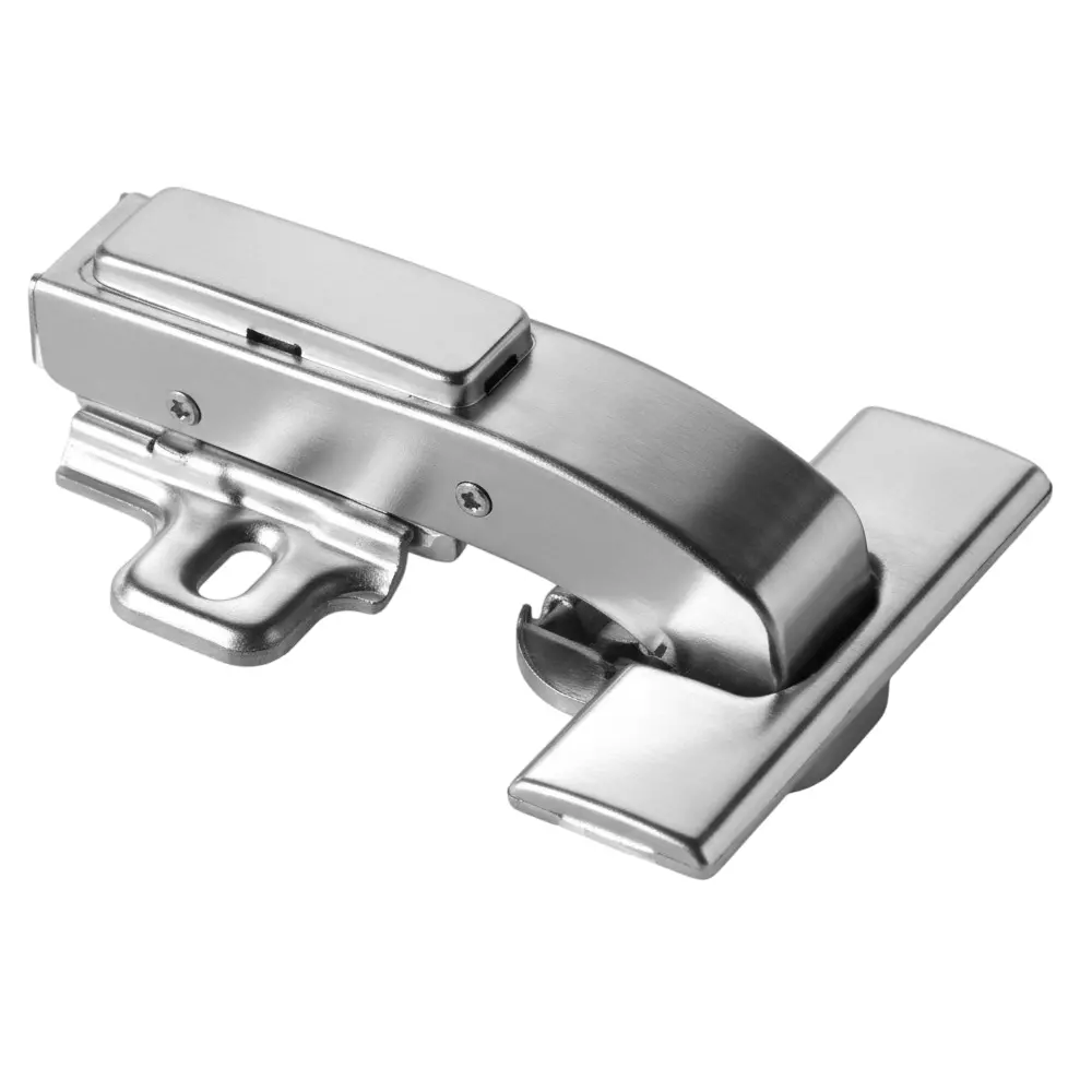 OZONE Screw-On Blind Corner Hinge 90° Opening Angle with 4 Hole Mounting Plate & Cover Cap Soft Close Nickel Plated Finish, OEC451-G4S-SC STD NP