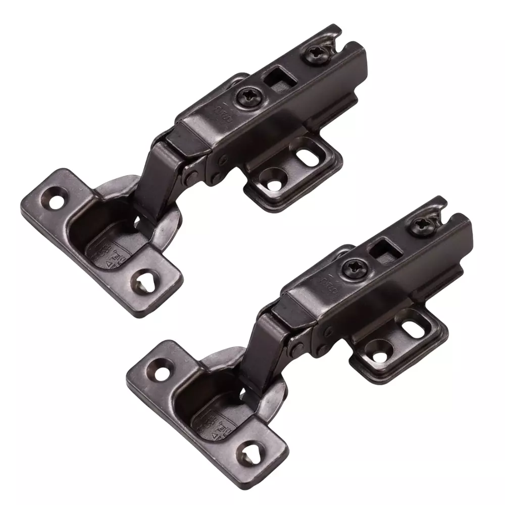 Ebco With 4 Hole Mounting Plate Euro Slow Motion Hinge Soft Close/Push Open Series Gun Metal Finish, Size 35 mm Half Overlay, E-HSM2-M1-GM (Set of 2)