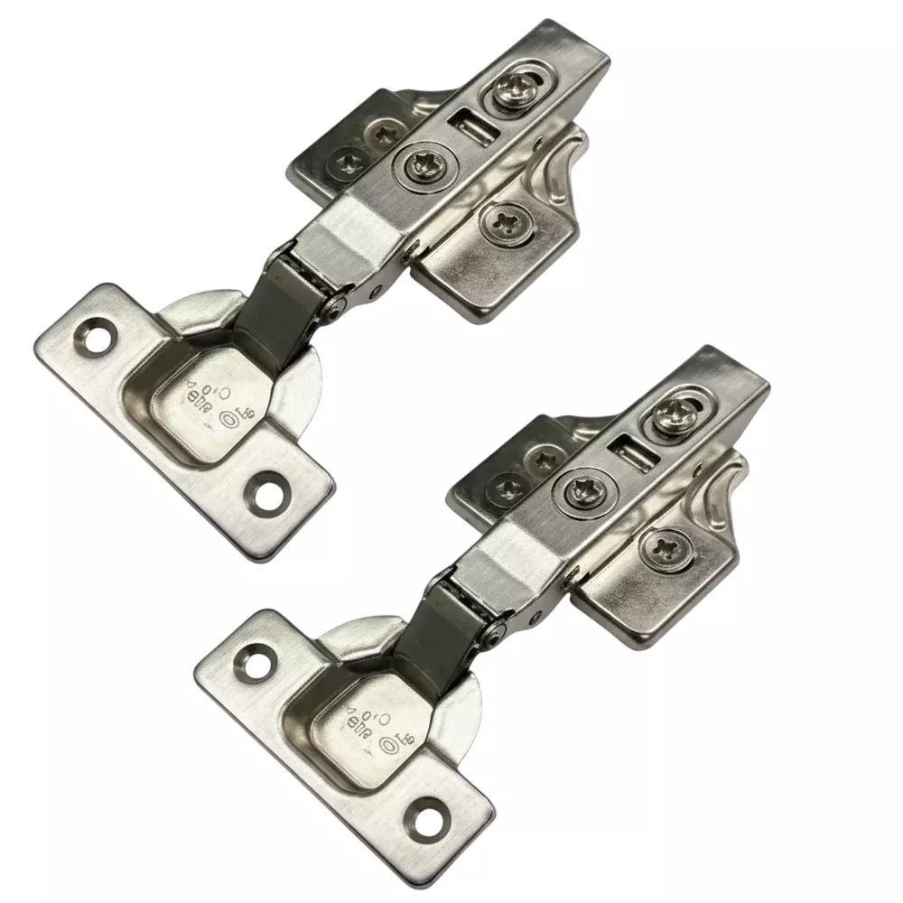 Ebco Slow Motion Hinge S Click, with 3D Mounting Plate, Cup Cover and Logo Cap Nickel Plated Finish Inset, HSMS3A-3D (Set of 2)