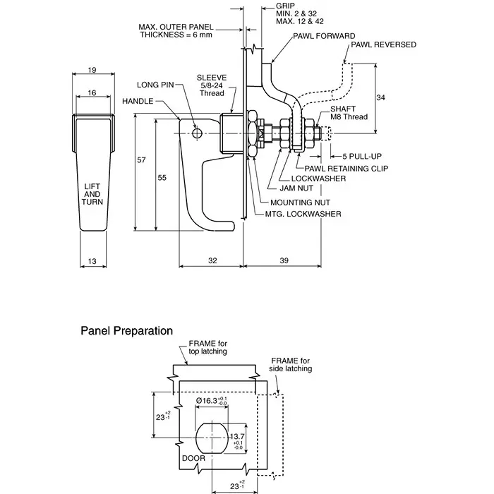 Southco Steel Zinc Compression Latch 55x19x32 mm, 62-10-23