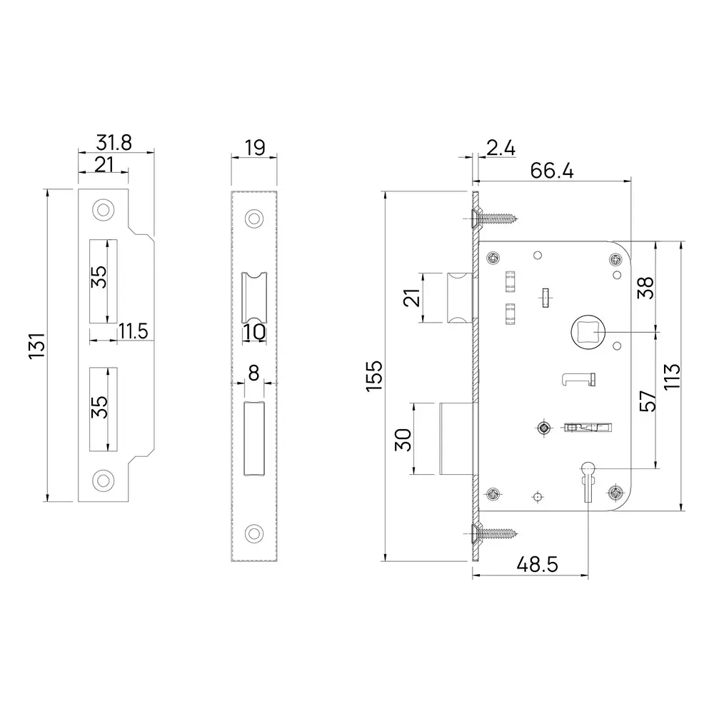 Quba Lever Lock 40 mm Backset SS Finish, Q 108