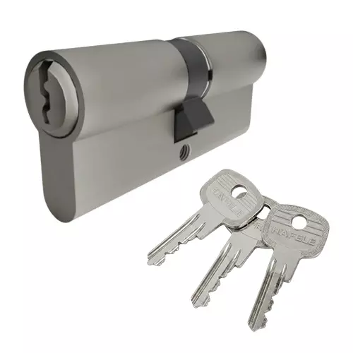 Hafele Brass Double Cylinder Lock Both Side Key (K+K) Euro Profile 90 mm Size with 3 Keys Nickel Matte Finish, 916.88.855