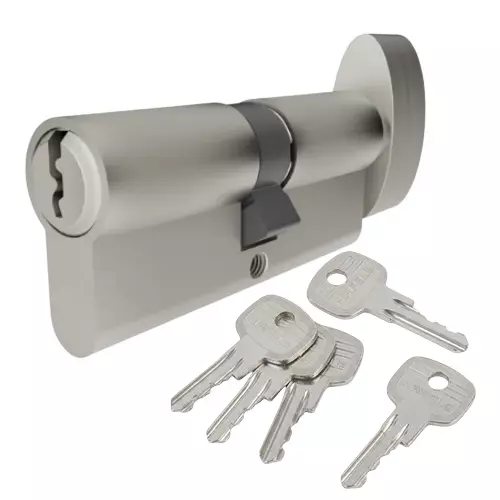 Hafele Brass Thumb Turn Cylinder Lock (T+K) Euro Profile 100 mm Size with 5 Keys Nickel Matte Finish, 916.88.829