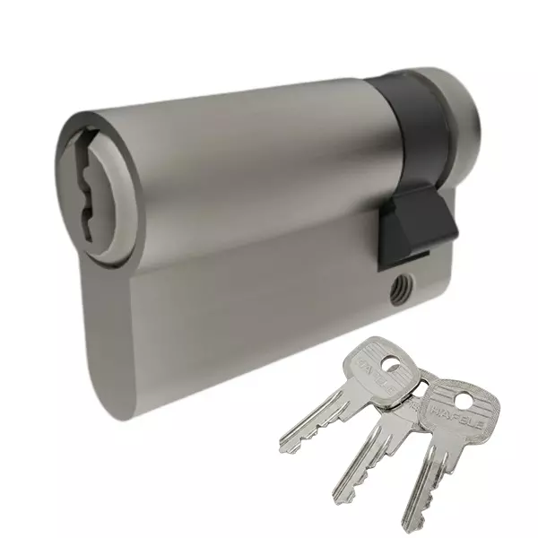 Hafele Brass Single Cylinder Lock Euro Profile 40+10 mm Size with 3 Keys Nickel Matte Finish, 916.88.873