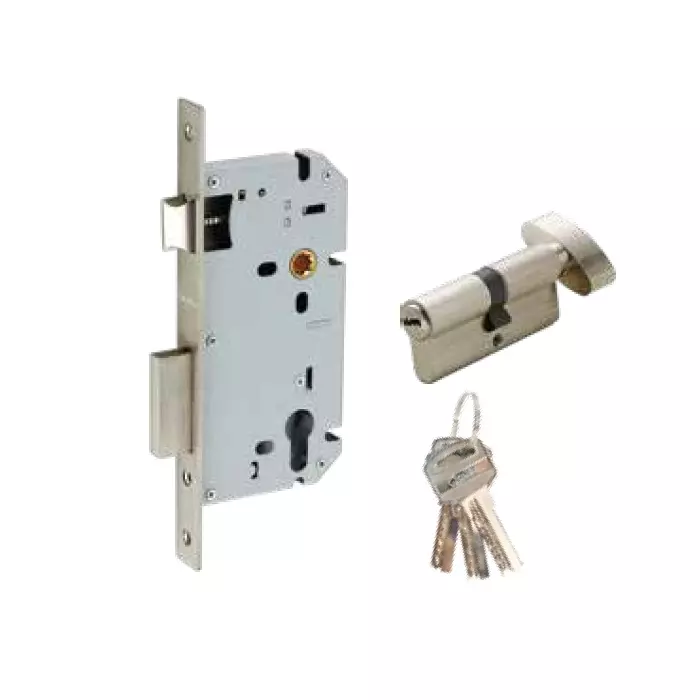 Quba Lock Body Cylinder Combo Set 60 mm Cylinder Size & 50 mm Backset SS Finish, Q 5060