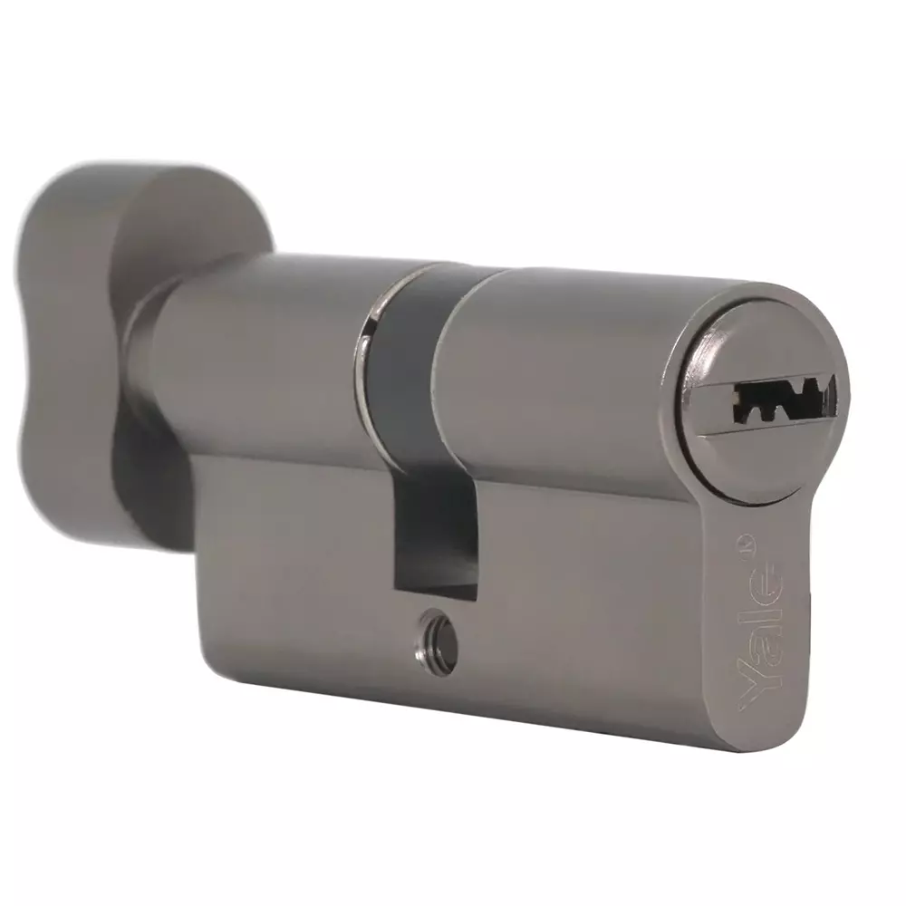 Yale Euro Profile Cylinder Thumbturn with Key 6-Pin Tumbler Mechanism Satin Nickel Brass