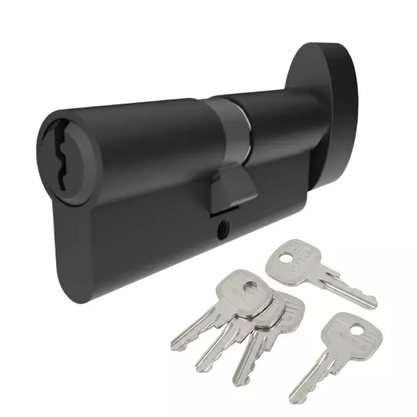 Hafele Brass Thumb Turn Cylinder Lock (T+K) Euro Profile 70 mm Size with 5 Keys Matte Black Finish, 916.88.813