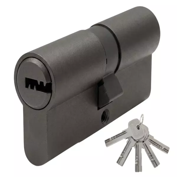 Hafele Brass Double Cylinder Lock (K+K) With 5 Dimple Keys Euro Profile 100 mm Size Anthracite Finish, 916.88.486