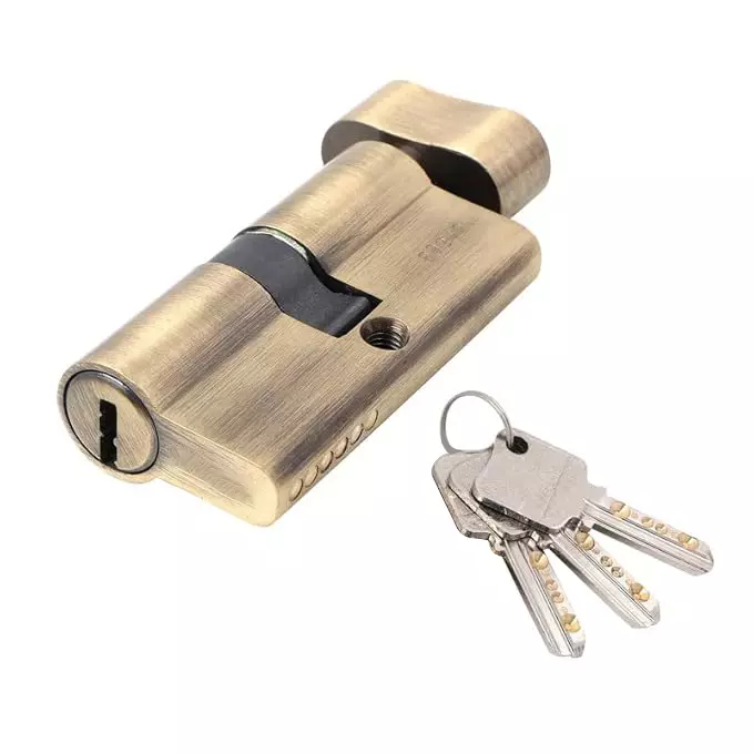 Link Euro Profile Cylinder Lock Hi-Tech Key Both Side Key Brass Antique Finish With 3 Keys 72 mm