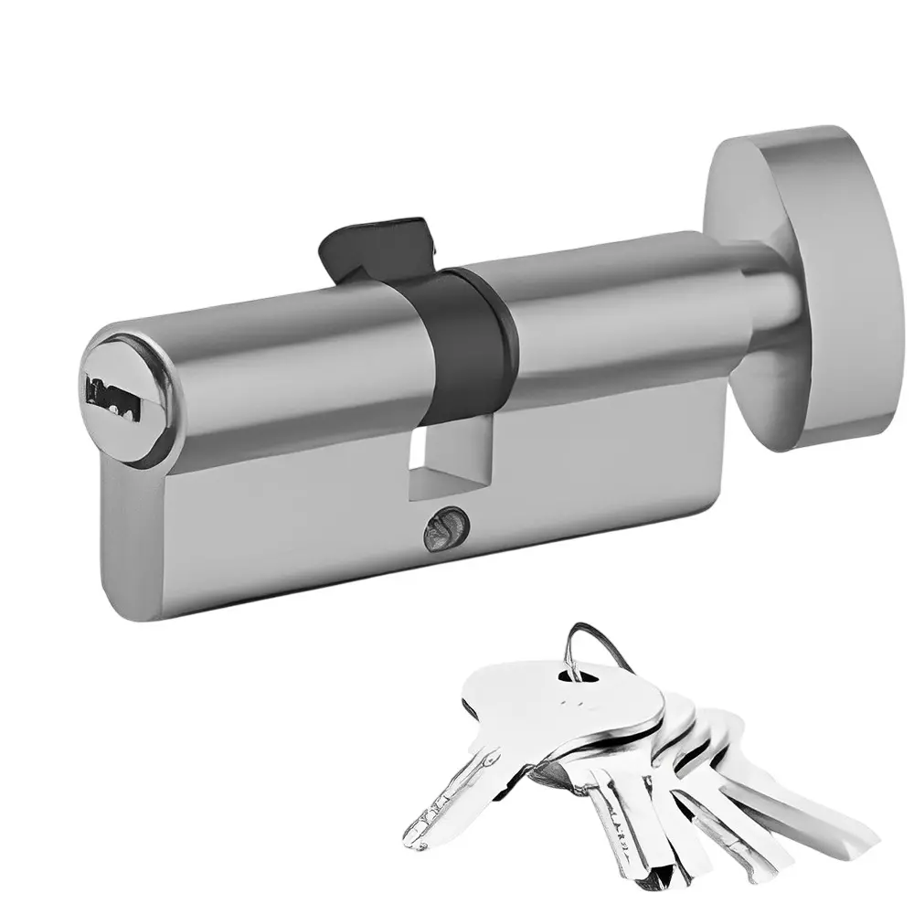GEZE Euro Profile Cylinder Key/Knob Type, Size 60 mm, Brass Body and AB, SS Finish with 5 Ultra Keys, 8115304