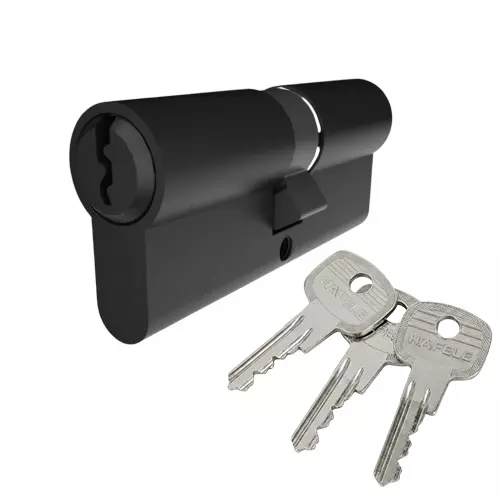 Hafele Brass Double Cylinder Lock Both Side Key (K+K) Euro Profile 100 mm Size with 3 Keys Matte Black Finish, 916.88.863