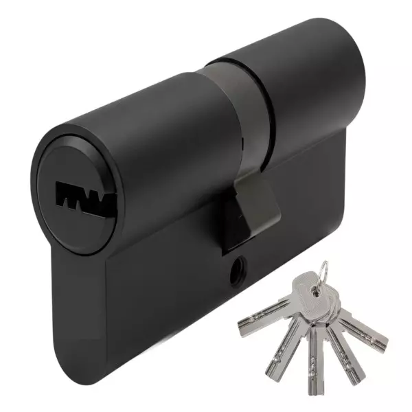 Hafele Brass Double Cylinder Lock (K+K) With 5 Dimple Keys Euro Profile 70 mm Size Matte Black Finish, 916.88.469